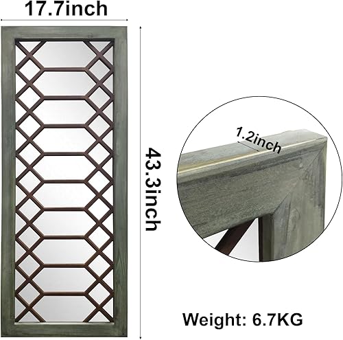 Miniatura 7 de Espejo de pared rústico grande de 43 x 17 pulgadas, espejo decorativo con marco de madera, decoración de pared para sala de estar, dormitorio,