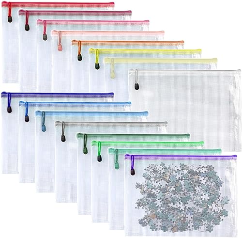 Miniatura 9 de 16 unidades, bolsa de malla con cremallera para documentos y carpetas de plástico con cremallera para suministros de oficina escolar, viajes, juegos