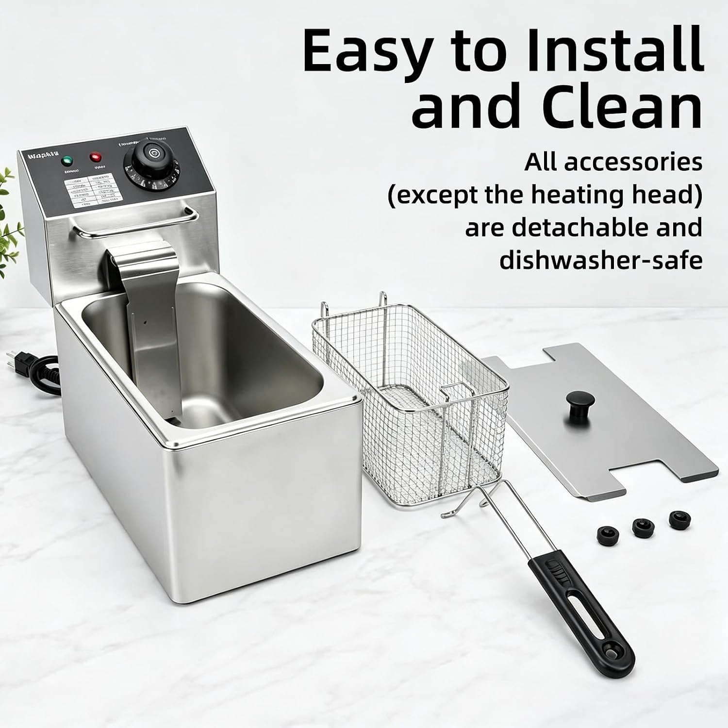 Electric Deep Fryer with Basket and Lid, 4L 1700W Stainless Steel Countertop Oil Fryer for Commercial and home use, Equipped with Precise Adjustable Temperature Control