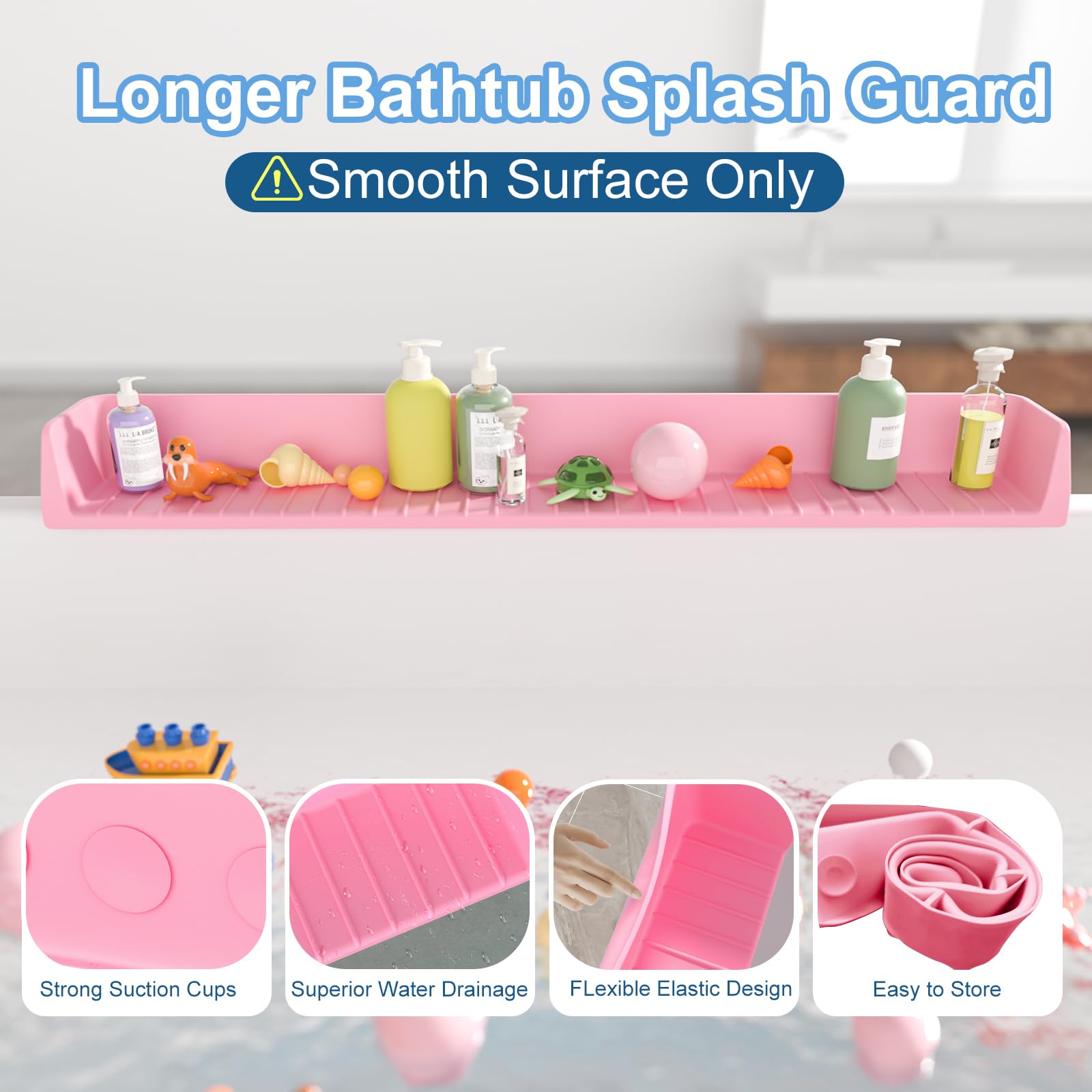 Spritzschutz für Badewanne, Kinder, Silikon-Spritzschutz, Spielregal, Badewanne, Wasserschutz, längeres Badespielzeug, Badewannen-Spritzschutz, verhindert Wasserspritzer im Badezimmer (7,8 m