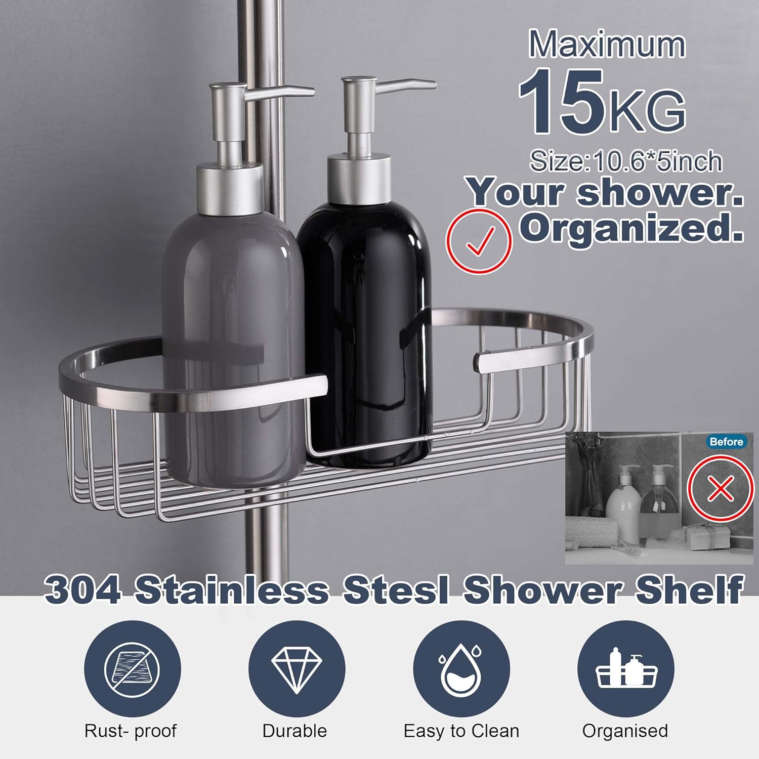 SonTiy Rain Shower Head with Handheld Spray and Shower Shelf, All Metal Shower System Kit with Hand Shower, Height Adjustable Holder and Brass Diverter for Whole Family, 1.8GPM,Brushed Nickel