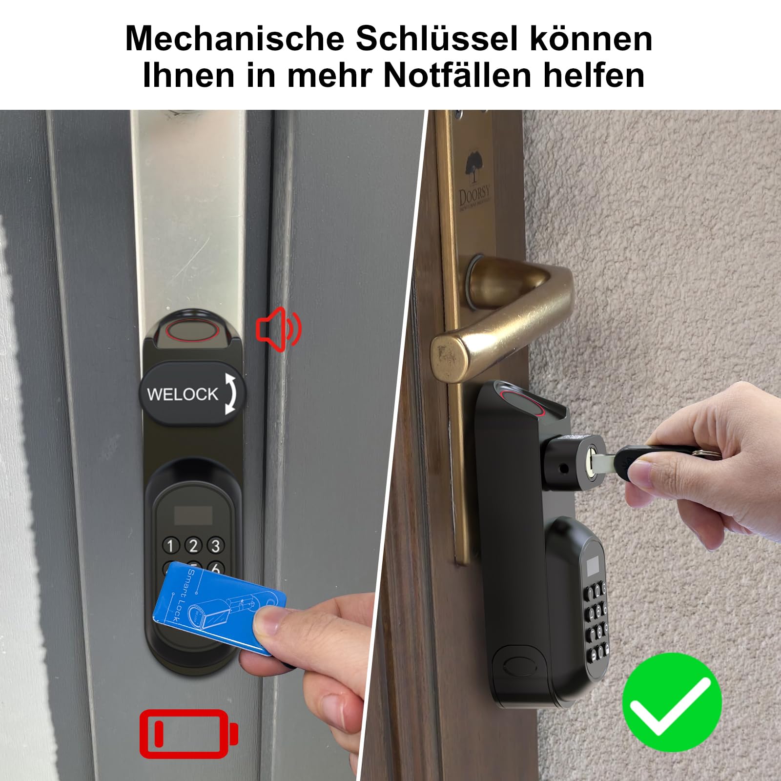 WELOCK U81 Cerradura de puerta con huella dactilar, contraseña, inteligente, con aplicación y tarjeta RFID, pieza de repuesto para llave mecánica, cerradura electrónica para puerta de perfil de 50-90