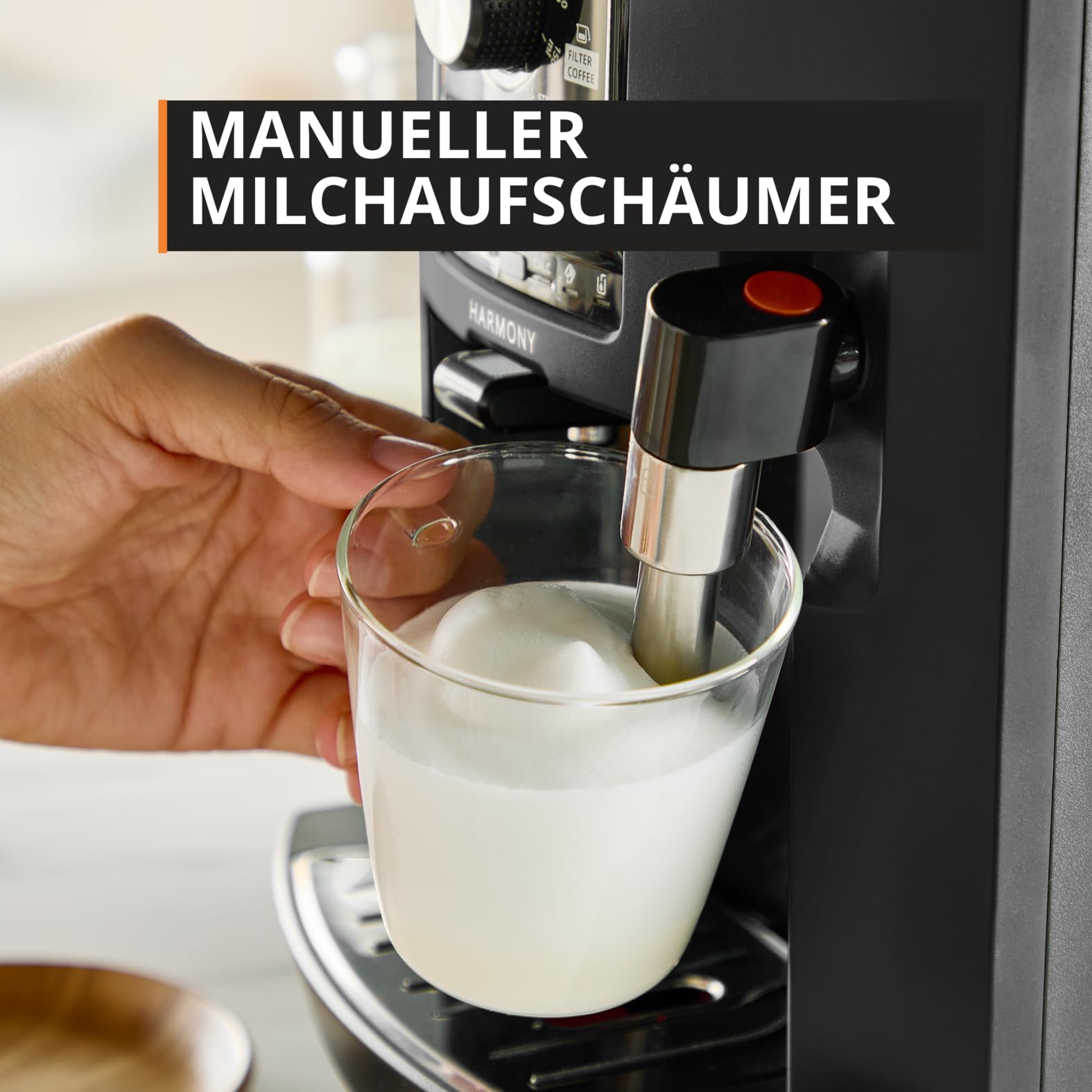 Krups Harmony Kaffeevollautomat mit Milchaufschäumdüse, 4 Kaffeespezialitäten, intuitive Bedienung, automatische Reinigung, kompaktes Design, Schwarz, EA5088E0