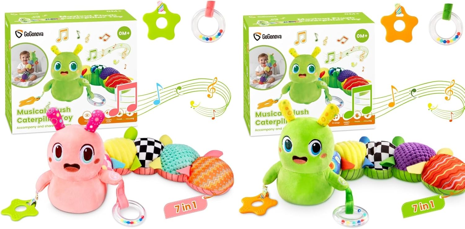 gogonova Pink & Green Washable Baby Musical Caterpillar Toys Kits