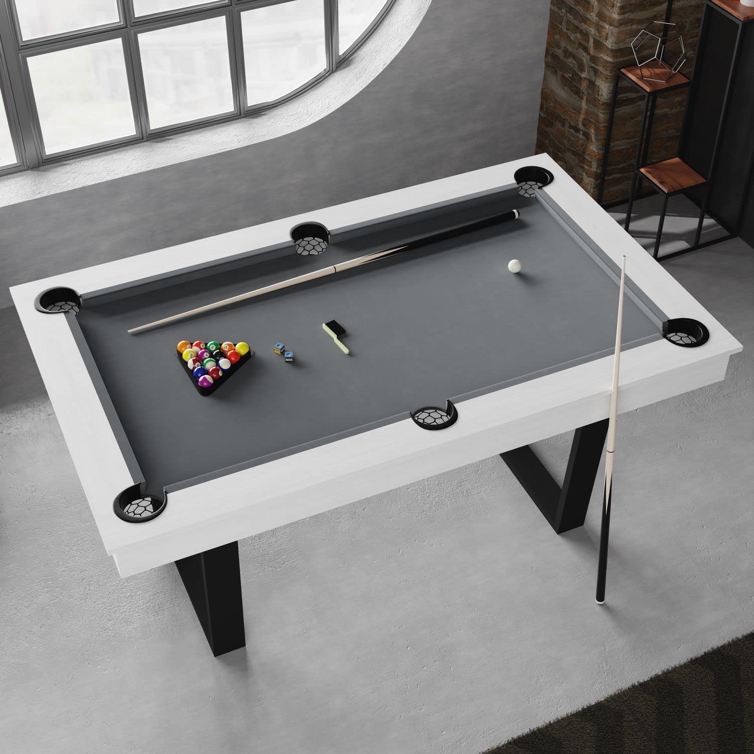 Billard Américain Blanc Convertible en Table à Manger -Style Industriel