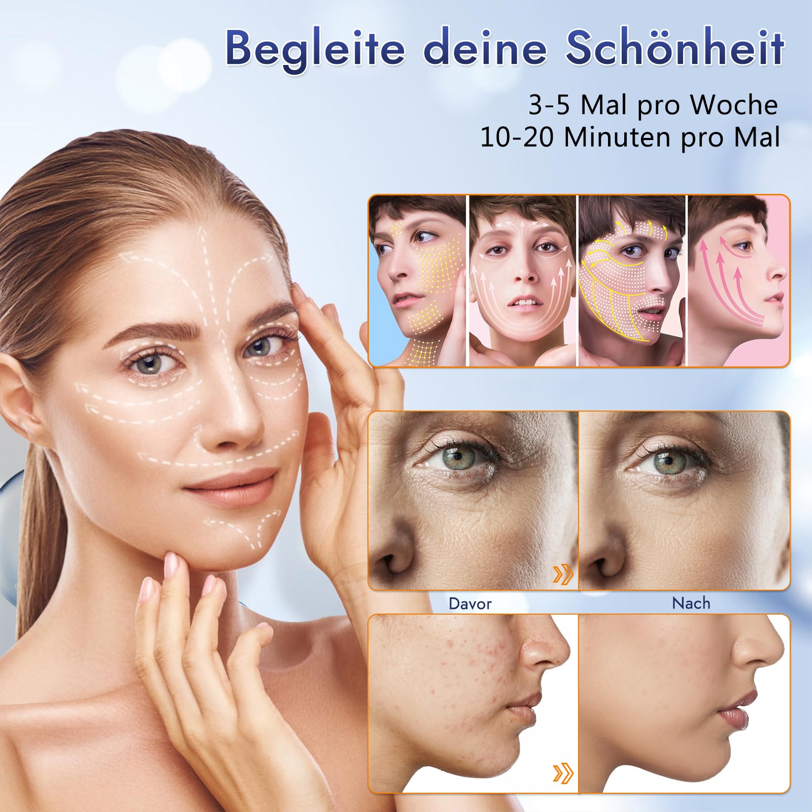 Rotlicht Mask Gesicht, Rotlichtlampe LED Maske Gesicht 7 FarbenLichtmaske mit 270 Perlen, Wiederaufladbare LED Maskes Gesichts für Gesichtsschönheit, Anti-Aging, Verjüngung (Weißes)
