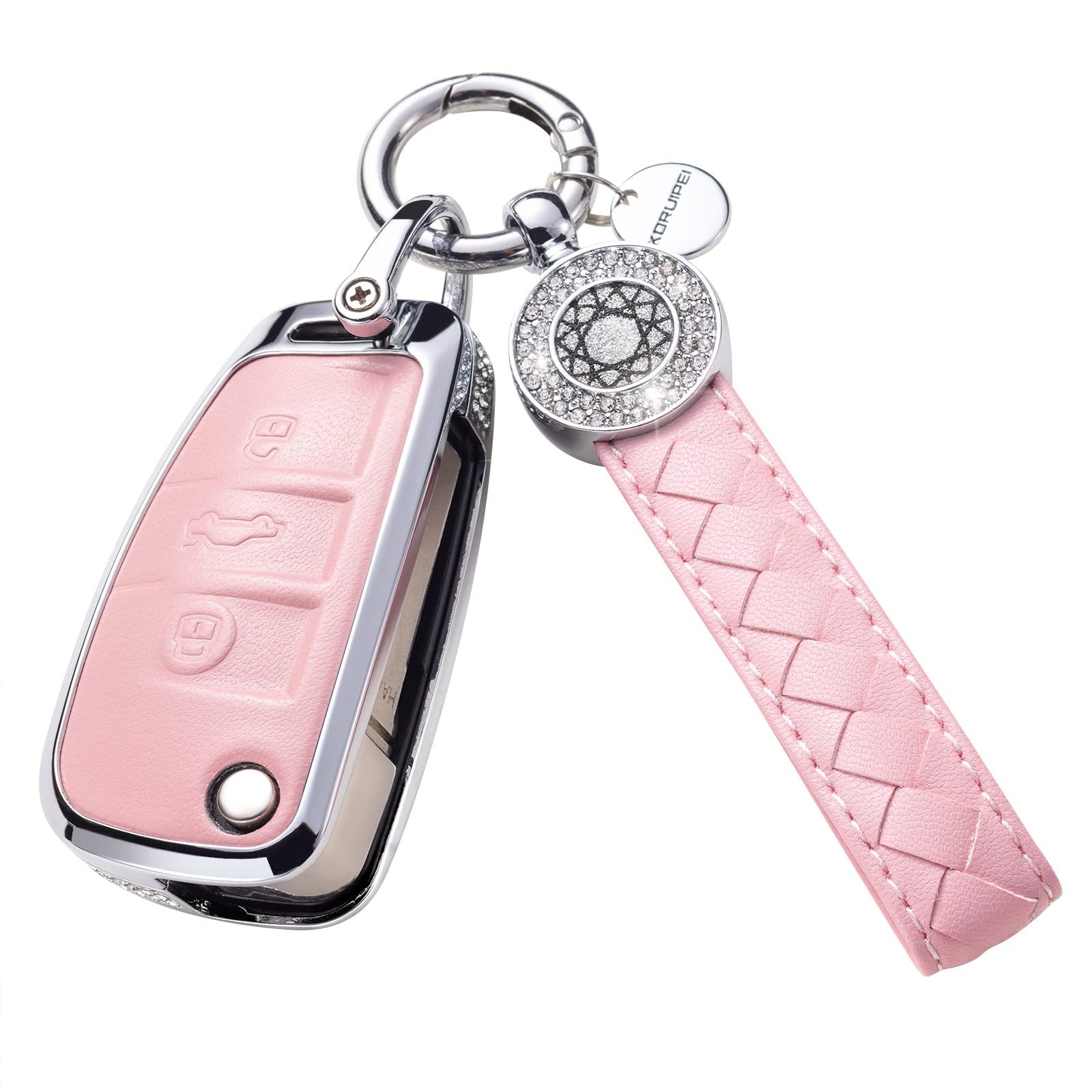 OFF WE GO Soft TPU Key Fob Cover For Audi – Compatible With A1, A3, Q3, Q7, R8, A6L, TT (Silver Pink)