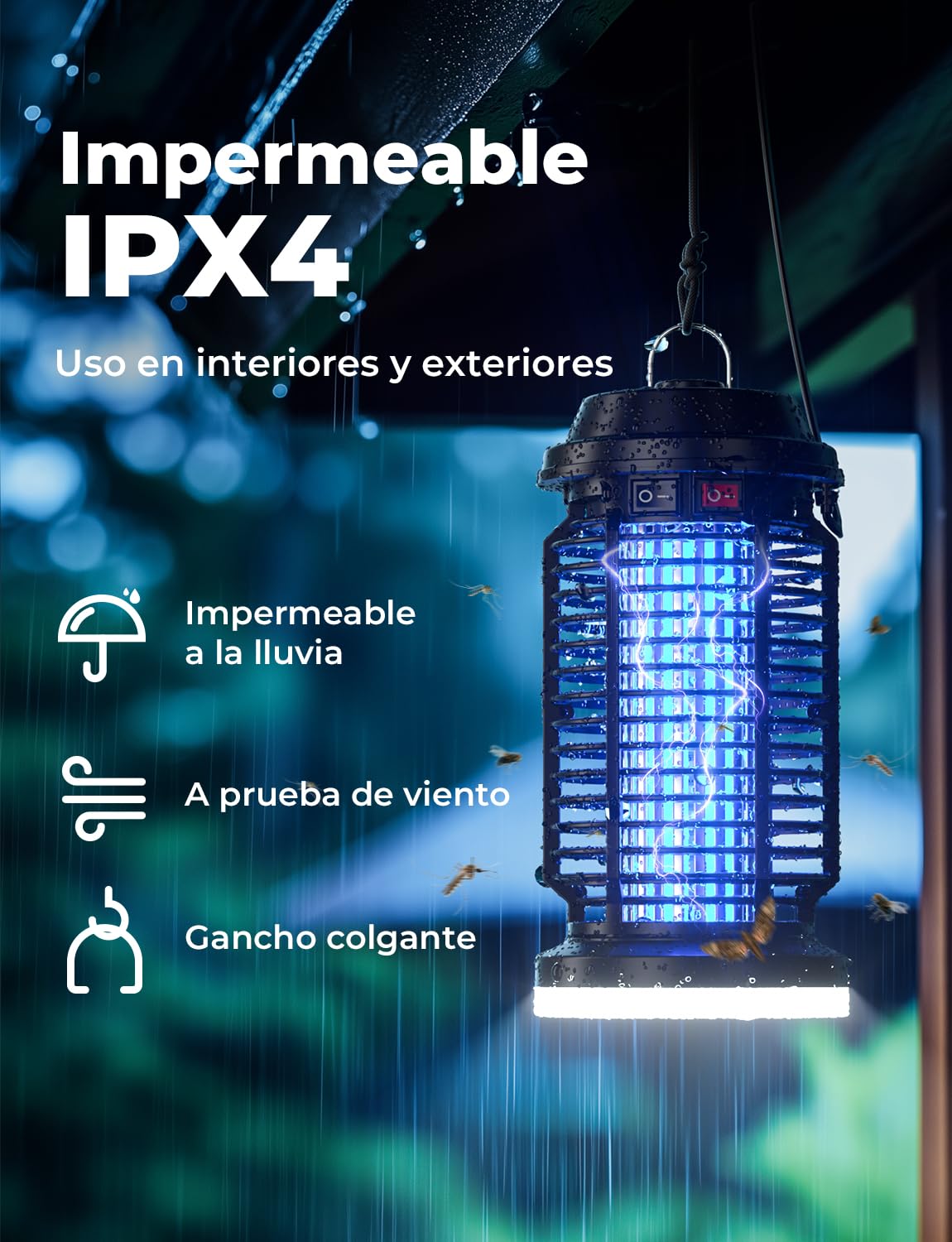 YISSVIC Elektrische Mückenlampe, elektrisch, 4200 V + 15 W, UV-Lampe, IPX4, wasserdicht, für Innen- und Außenbereich