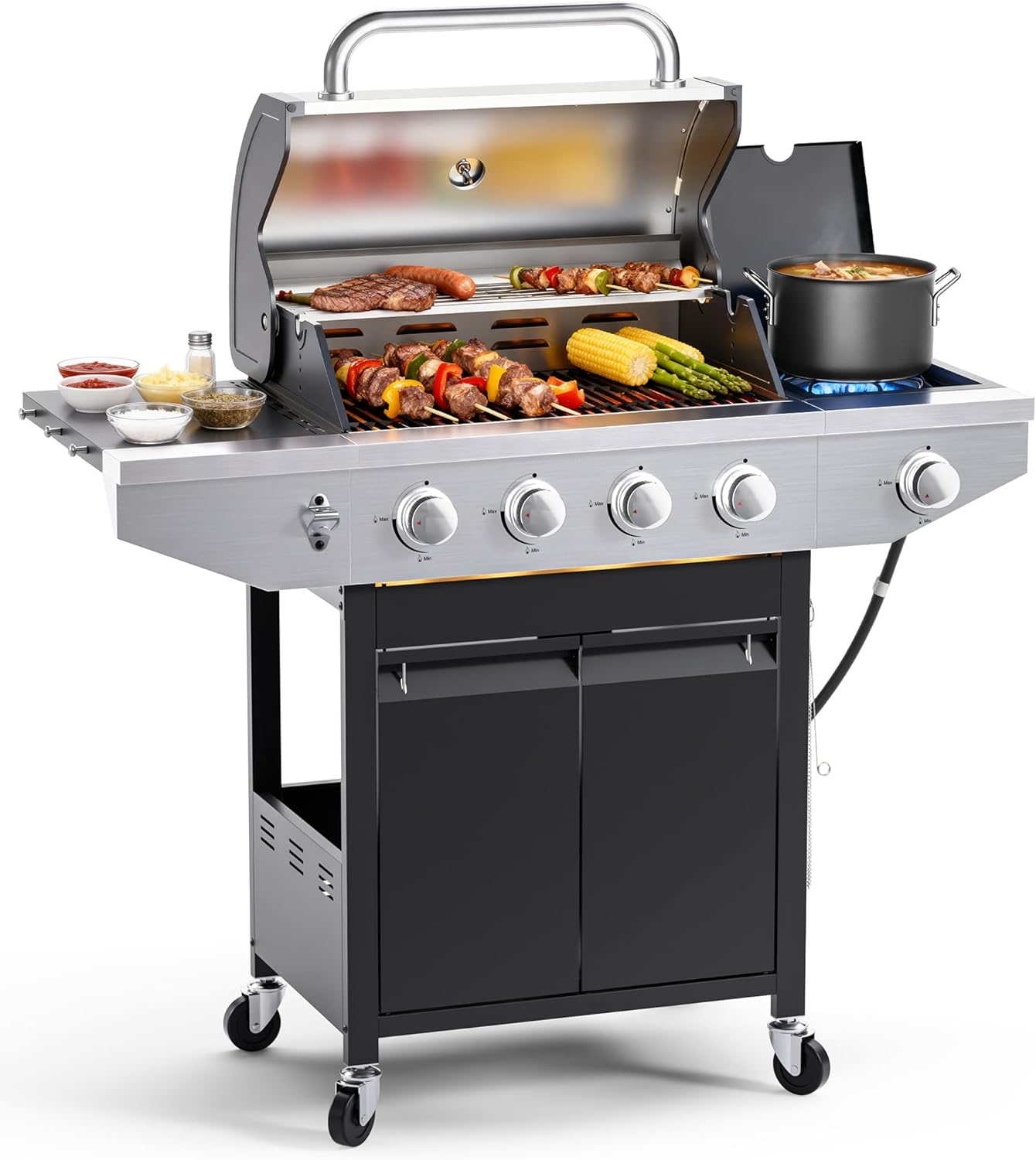 4-Burner Propane Gas BBQ Grill with Side Burner