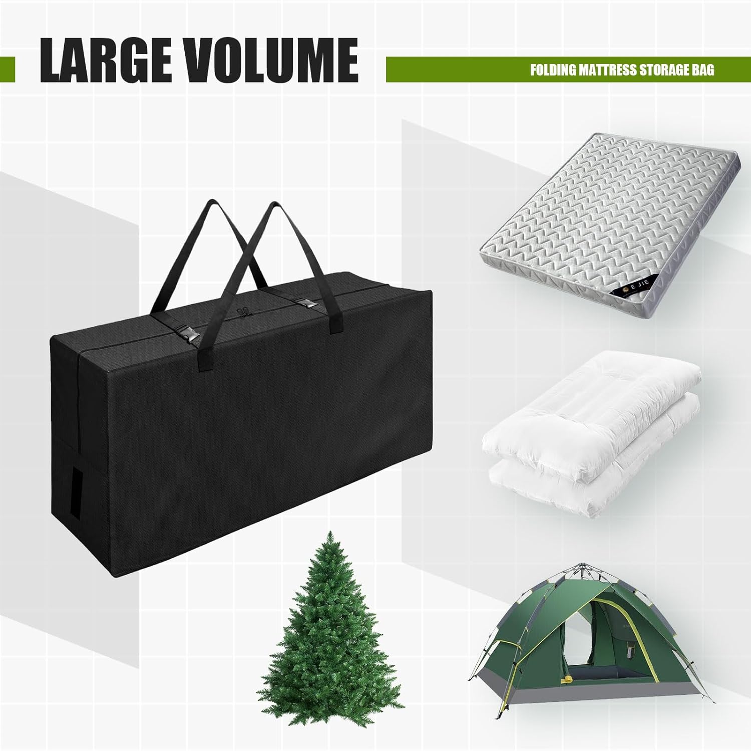 Folding Mattress Bag Waterproof Cushion bag 60"x27"x13" Fits up to 4 Queen Mattress Heavy Duty Durable Mattress Carry Case for Tri-Fold Guest Bed Mattress Cushion Storage Bag Black