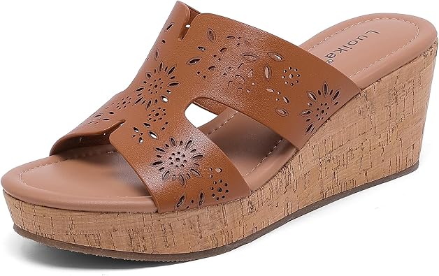 Luoika Womens Wide Width Wedge Slides Sandals, Slip on Platform Wedge Pump Heel Casual Summer Sandals.