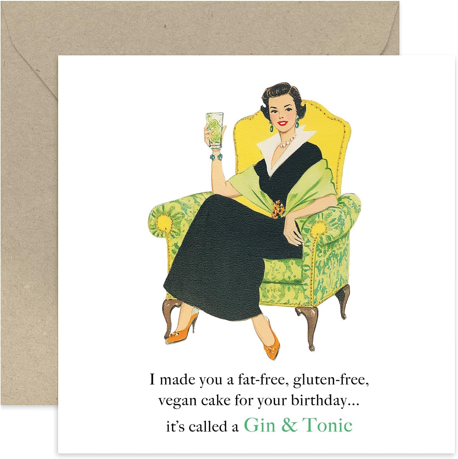 Funny Birthday Cards for Women, Female Best Friend BDay Gift 'Gin and Tonic Cake' Rude Cheeky Whitty Humour, For Mum Wife Sister Aunt Colleague - Blank Inside with Envelope