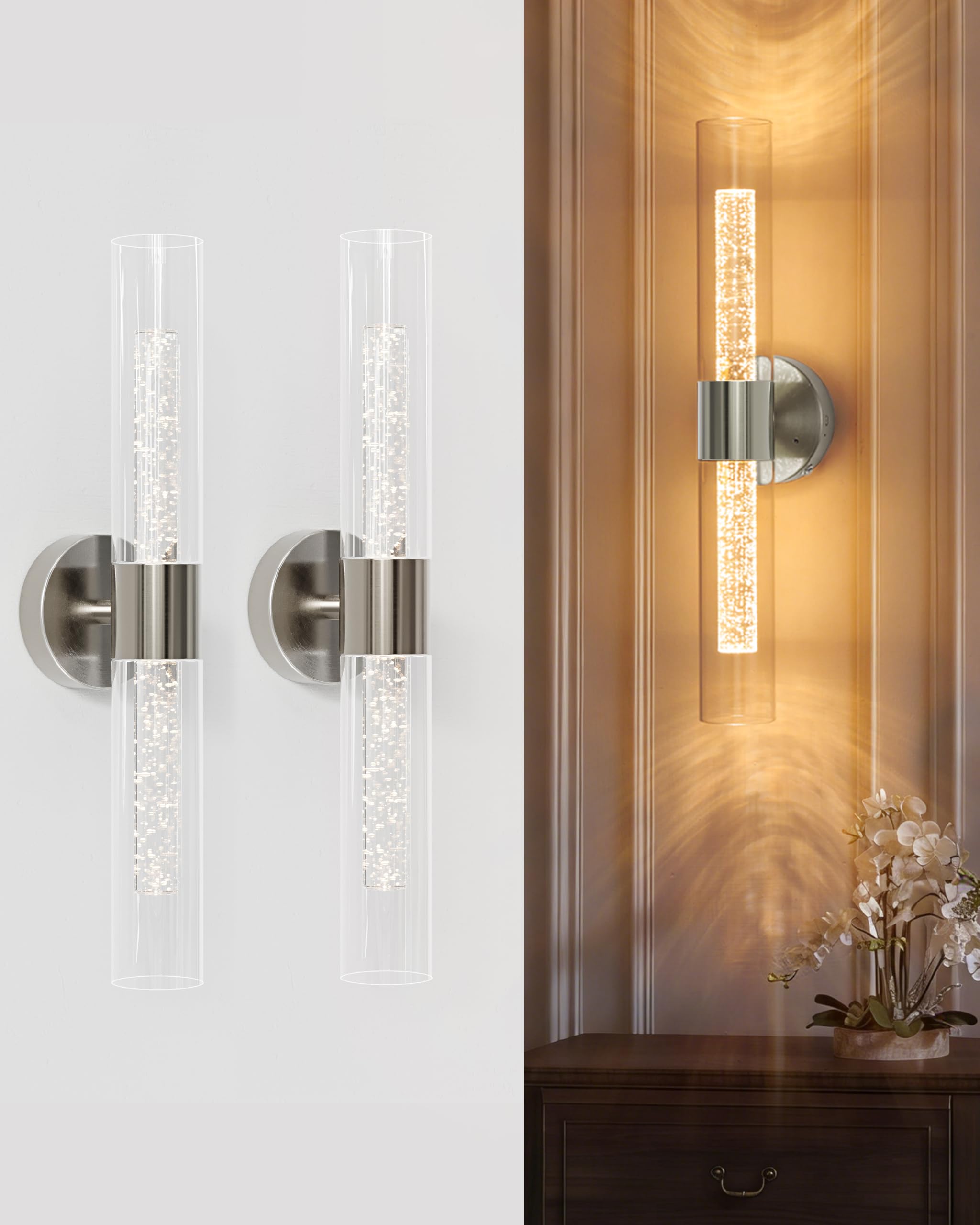 Photo 1 of Wireless Battery Wall Sconces with Remote Control, Dimmable, 3 Color Temperatures, Timer Function for Living Room Bedroom Stairwell, No Wiring, Easy DIY Installation, Emergency Lighting Indoor Nickel