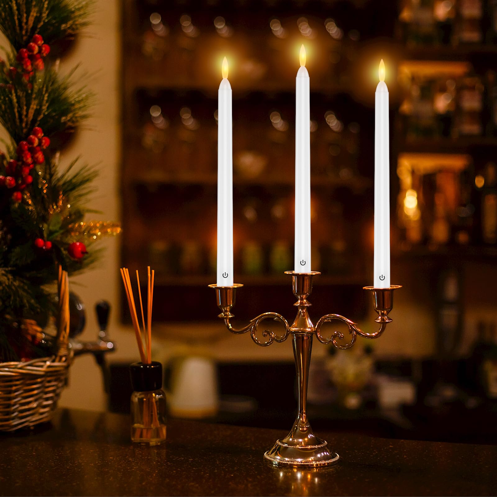 EXTSUD Lot de 6 Bougies Longues LED Vacillantes Sans Flamme avec 2 Télécommandes, Bougies de Fenêtre LED Rechargeable 26,5 CM Blanc, Décoration pour Noël Mariage Fêtes Banquets