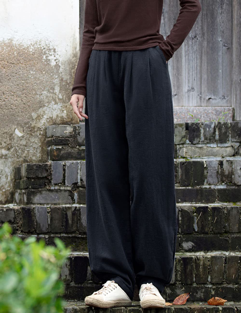 NFYM Women's Winter Snow Pants Cotton Linen Quilted Wide Leg Casual Thickened Lantern Loose Outdoor Pants (as1, Alpha, s, Regular, Regular, Black)