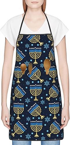 Miniatura 28 de Delantales de cocina Happy Hanukkah, impermeable, ajustable, divertido delantal para barbacoa con bolsillos para hombres y mujeres Linda fiesta
