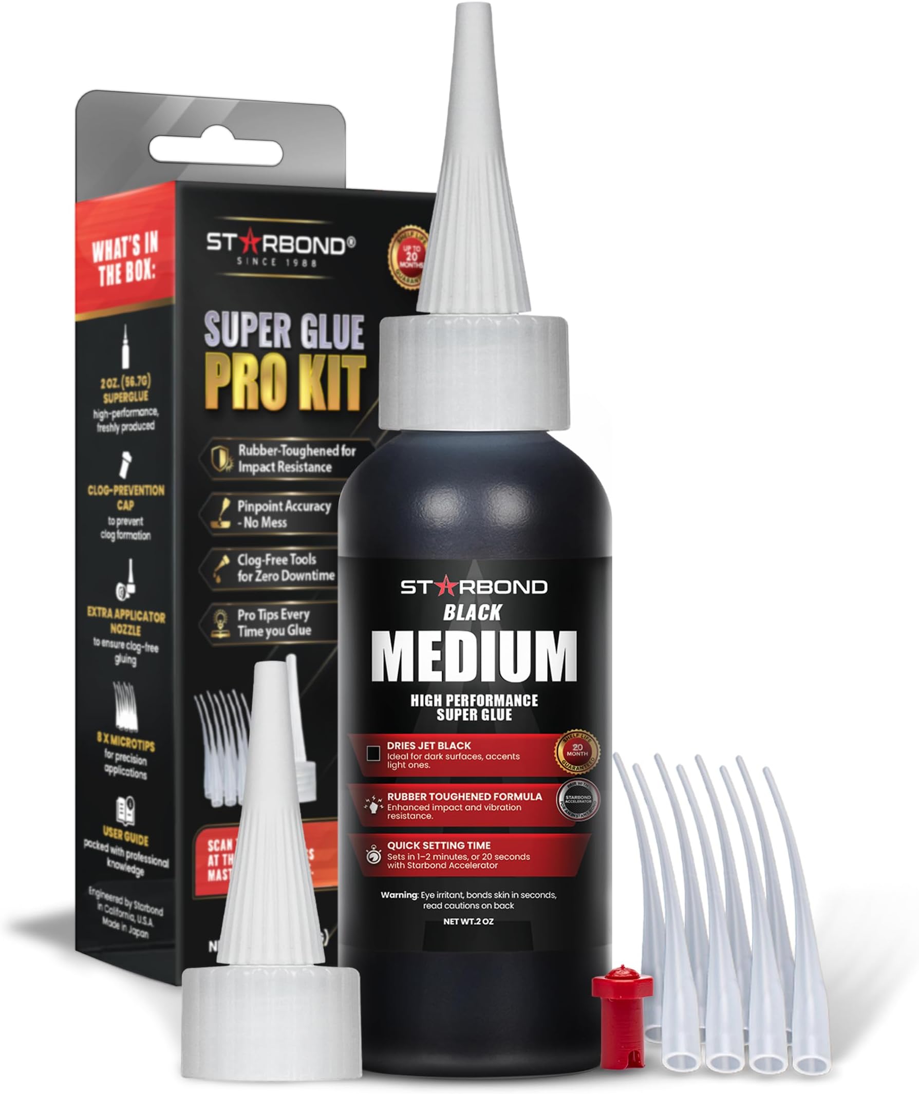 Starbond Black Medium CA Glue, Premium Cyanoacrylate Super Glue, Crack Filler 150 CPS Viscosity, for Woodworking, Woodturning, Carpentry, Guitar, RC, Hobby, 2oz