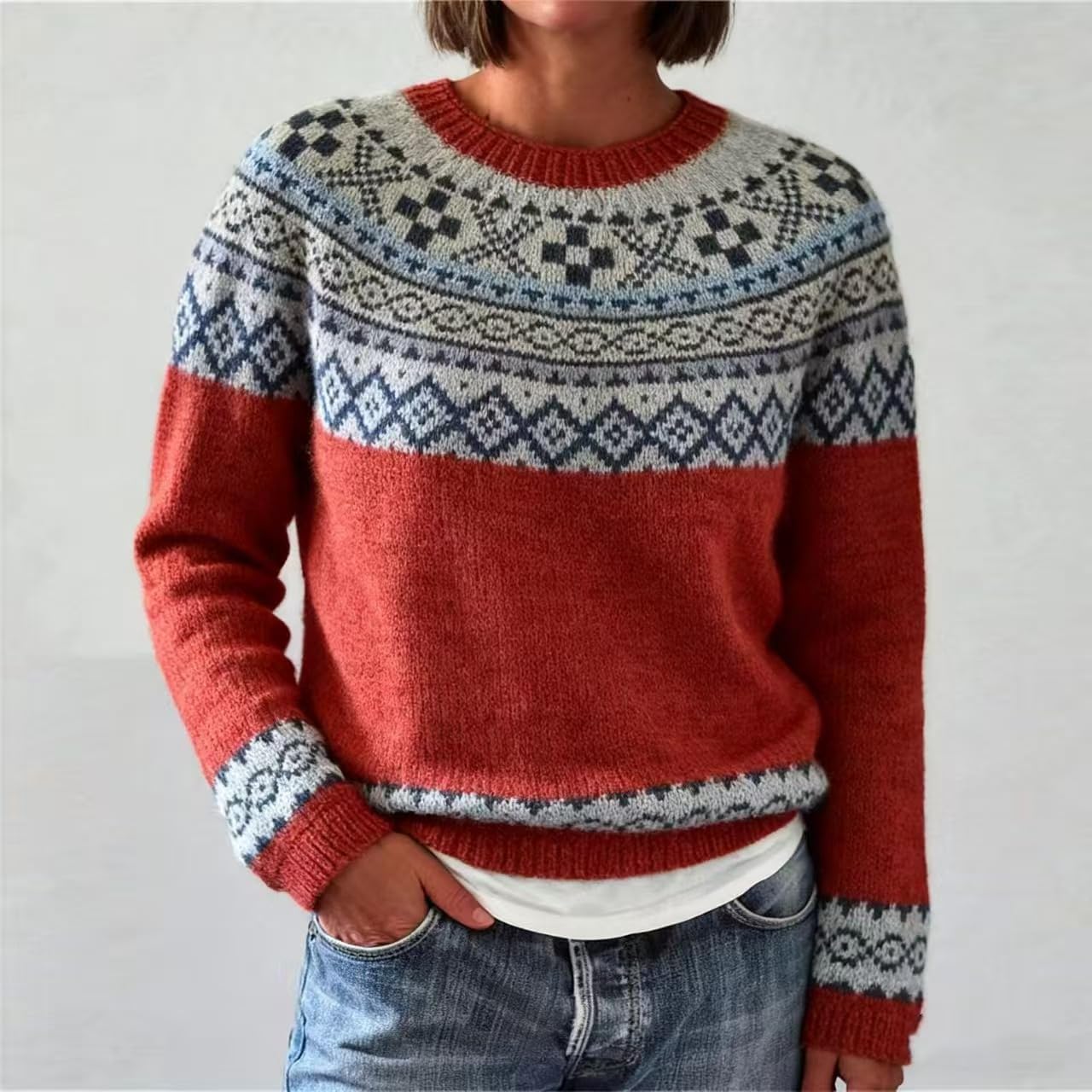 Akivide Womens Pullover Vintage Sweaters Fall Winter Casual Loose Long Sleeve Knitted Sweaters Tops - Image 2