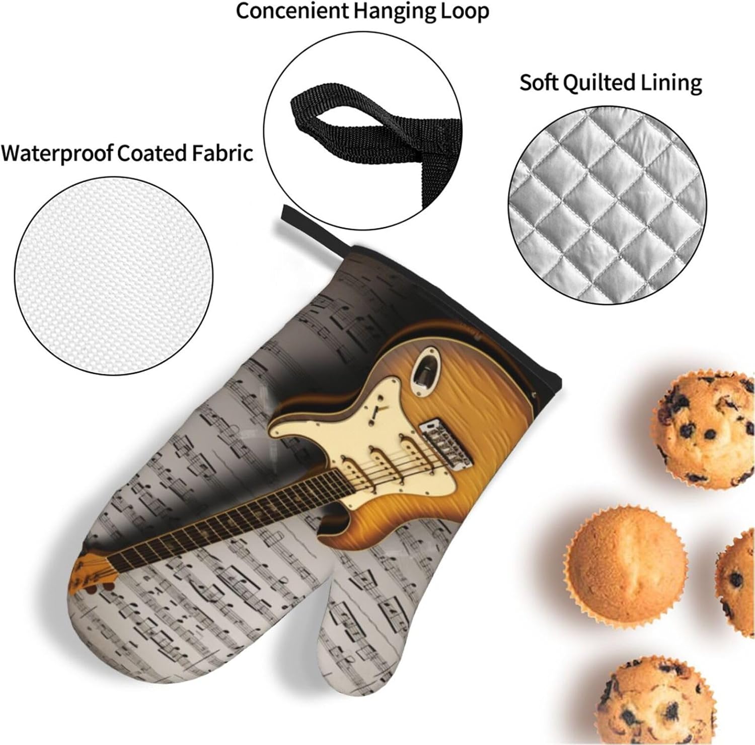 Oven Mitts and Pot Holders 4 pcs Set Oven Glove for Cooking Note Guitar Oven Mitt Heat Resistant Kitchen Oven Gloves and Hot Pads Non-Slip Cooking Gloves for Baking Kitchen Hot Pads for Grilling