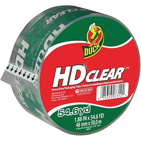 Duck HD Clear Heavy Duty Packing Tape Refill, 1.88 Inch x 54.6 Yard, 1 Roll (297438)