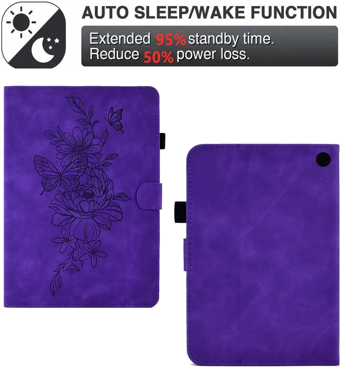 Case for Amazon Kindle Fire HD 10 and Fire HD 10 Plus 10.1" Tablet Case (13th/11th Generation 2023/2021 Release), Funut Premium PU Leather Stand Smart Cover with Auto Wake/Sleep,Embossed Purple