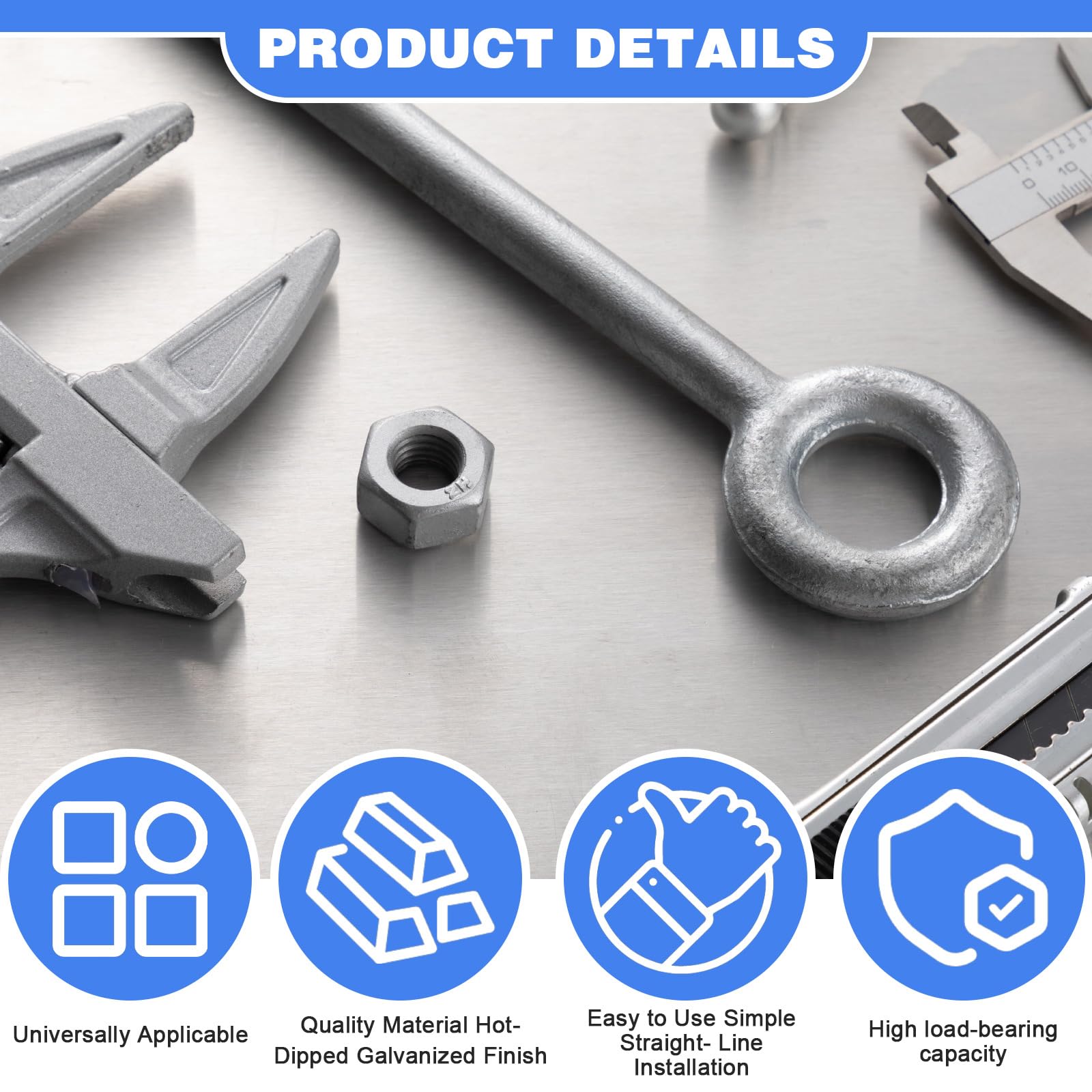 Heavy Duty Eye Bolts - 8 Pack 1/2" x 18" -3 Heavy Duty Eye Bolts - 8 Pack 1/2" x 18" -3