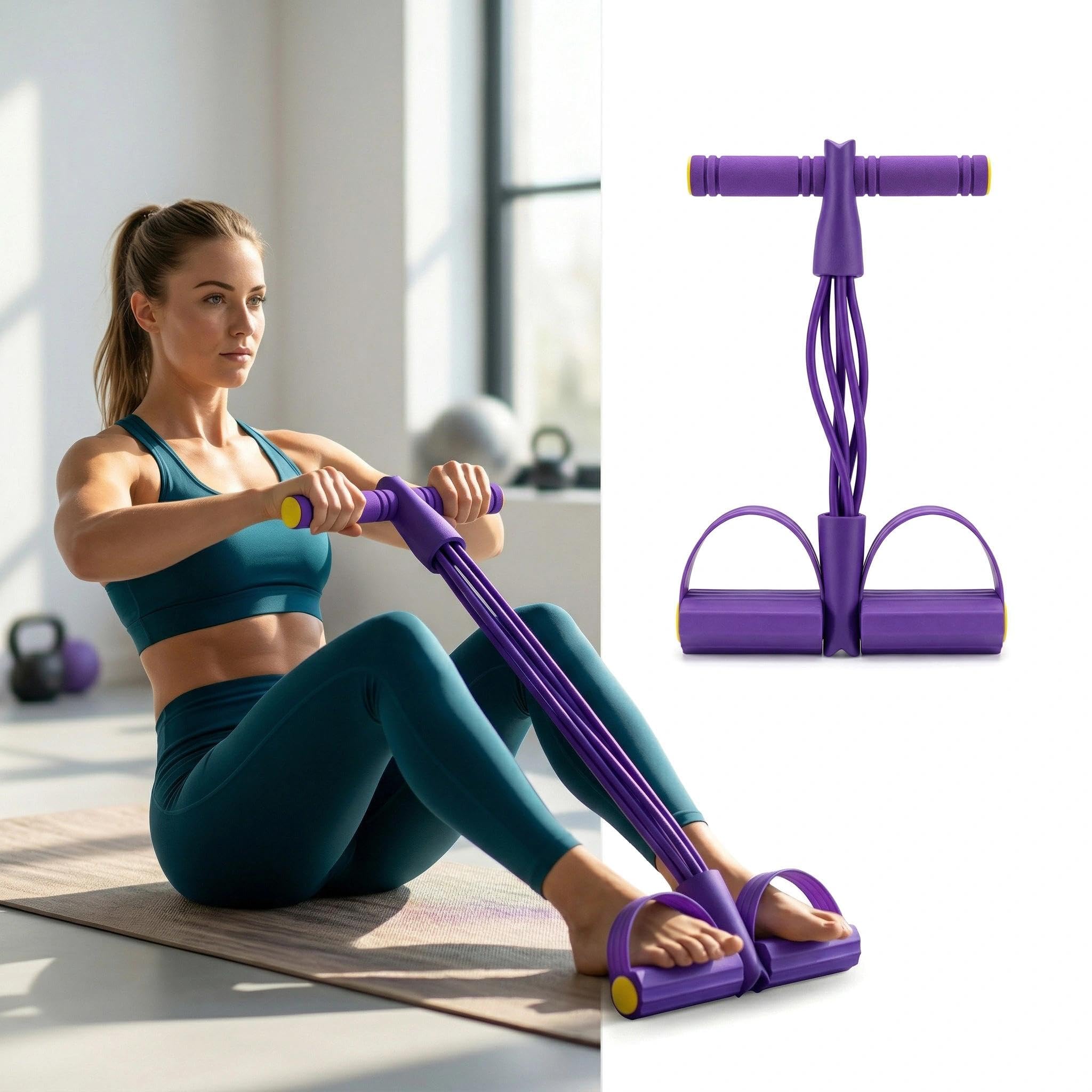 AQRNKK 6 Tube Multifunction Tension Rope Foot Pedal Resistance Bands with Handles – Abdominal & Leg Muscle Training Equipment for Home, Gym, Office, Beginners & Fitness Enthusiasts