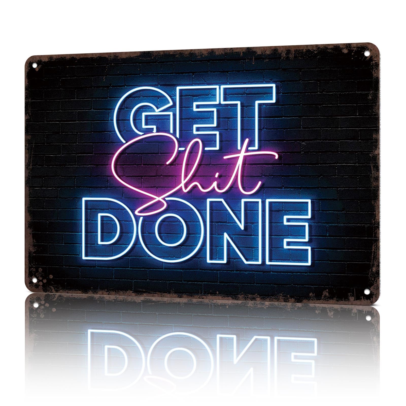 KWQDOZF Vintage Metal Signs Get Shit Done Neon Sign Funny Tin Sign Poster Wall Art For Home Room Bedroom Office Decor 8x12inch