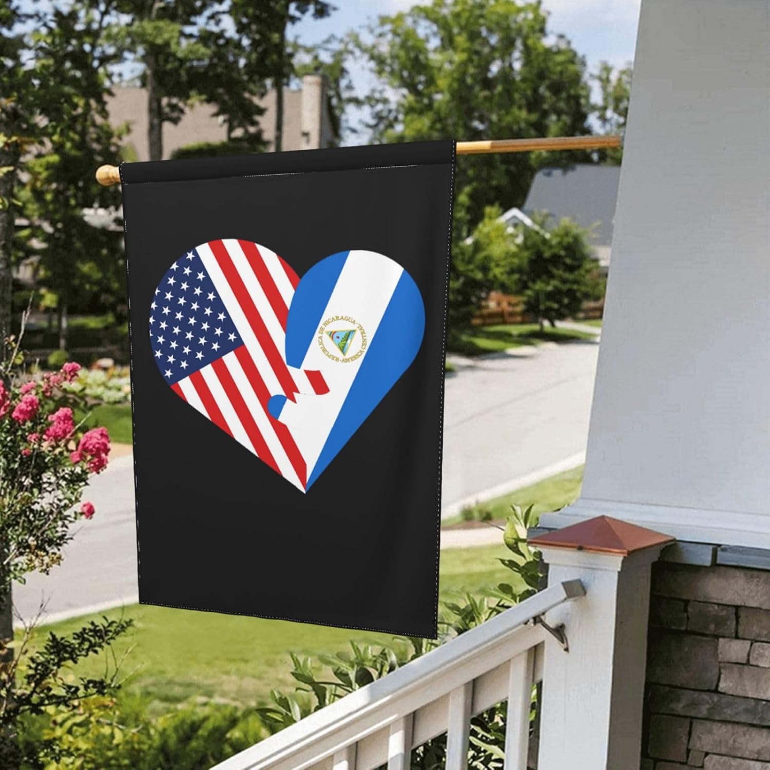 generic Heart American Flag and Nicaragua Flag 2 Garden Flag Double Sided Printing Flags,Decoration Flags Indoor and Outdoor Banner Courtyard Flag 28x40 inchinch
