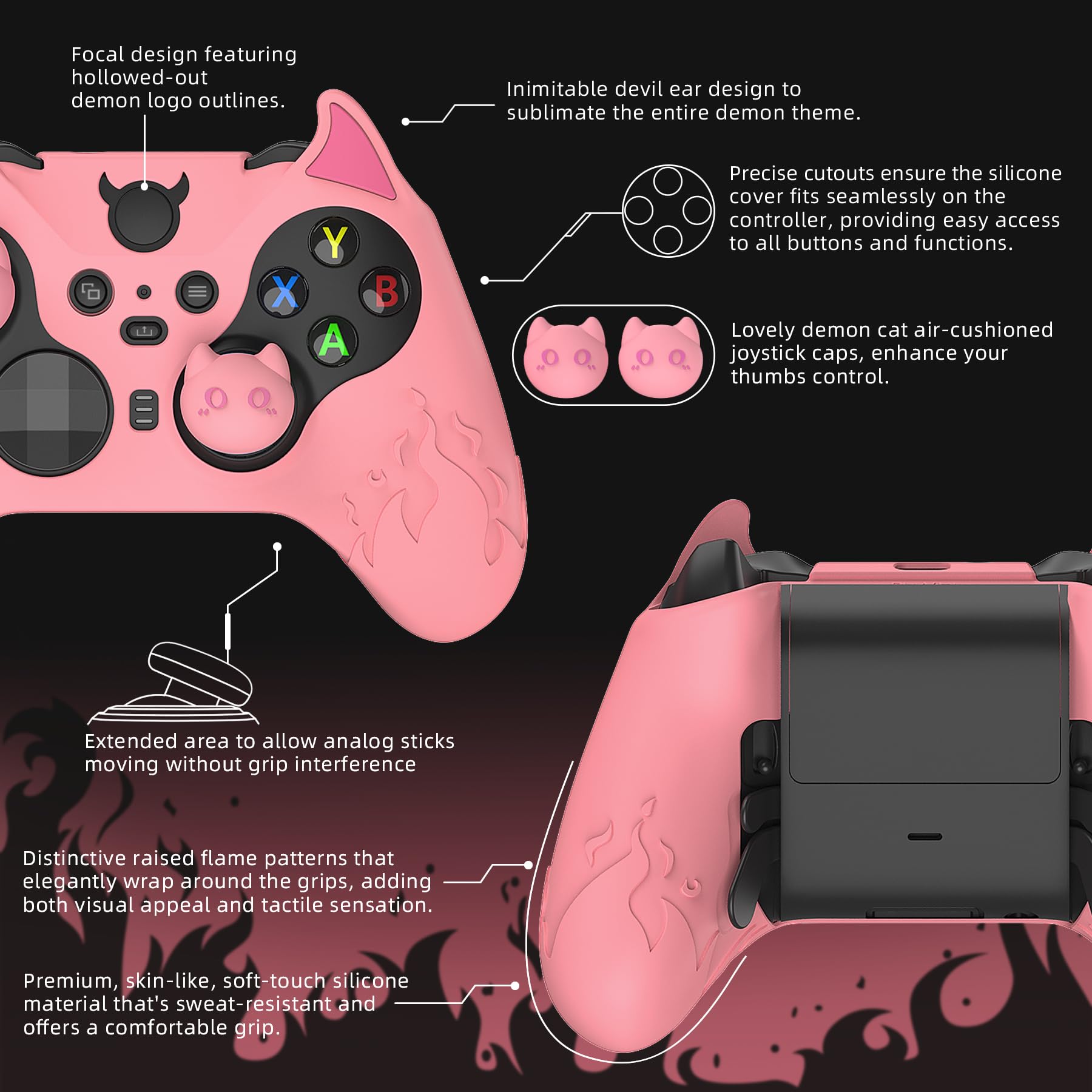 playvital Cover per Xbox Elite Series 2 Controller, Custodia Silicone Protettiva Antiscivolo Copri Analogici per Xbox Elite Series 2 Core Wireless Joystick, Demone Carino-Rosa