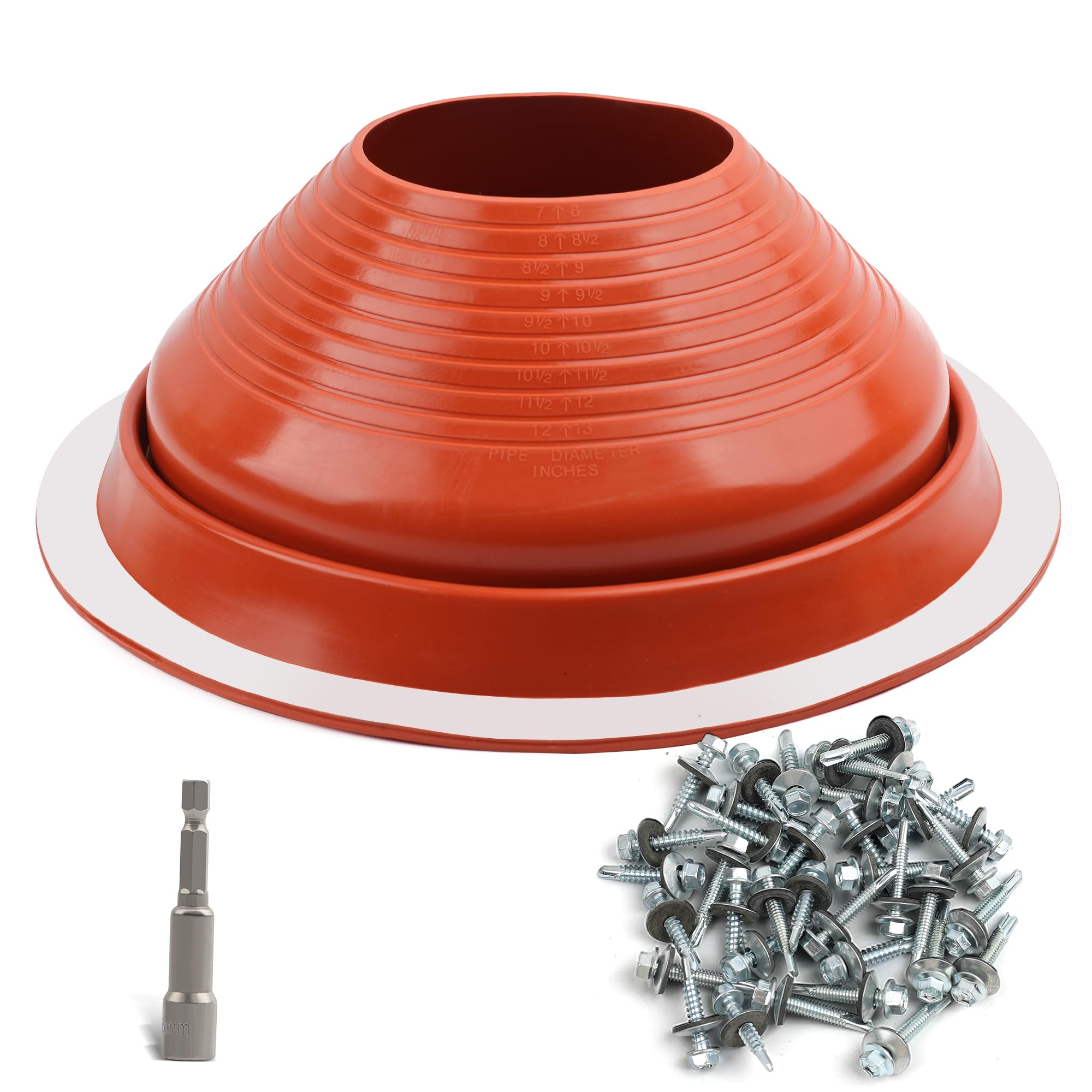 View 1 of #8 High-Temp Silicone Roof Pipe Flashing Boot for Metal Roofs, 7-13 Inch OD