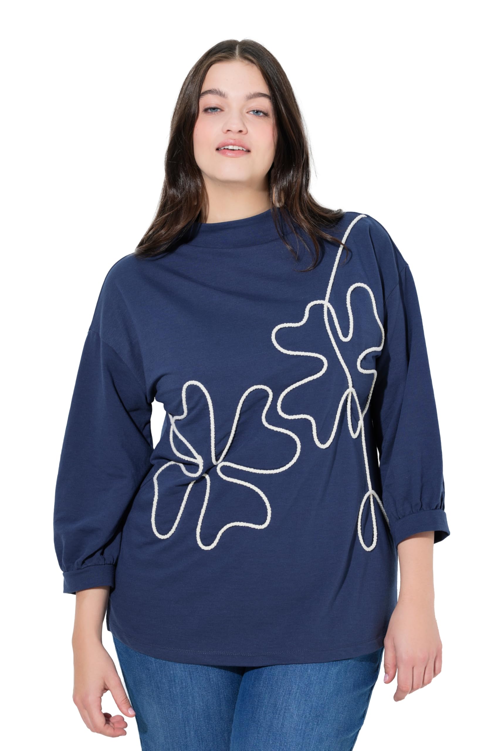Ulla Popken Damen große Größen Übergrößen Plus Size Sweatshirt, Kordel, Stehkragen, 3/4-Arm, Biobaumwolle 847540