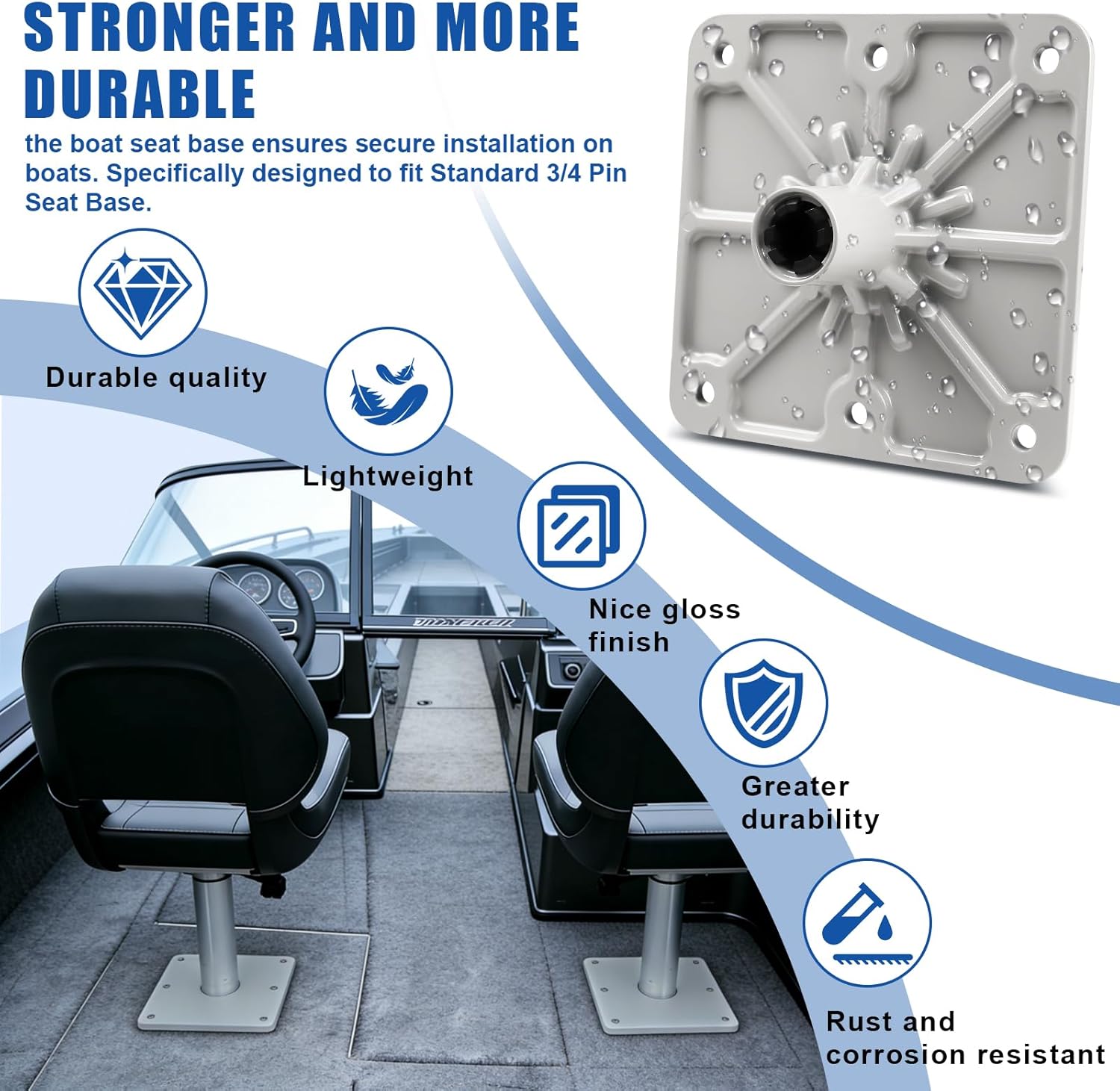 Boat Seat Base Mount - 7" x 7" Aluminum Pedestal Base with 3/4" Pin Post Socket - Heavy Duty Marine Grade Bracket for Fishing, Pontoon & Bass Boats - Universal Fit for Most Boat Seats