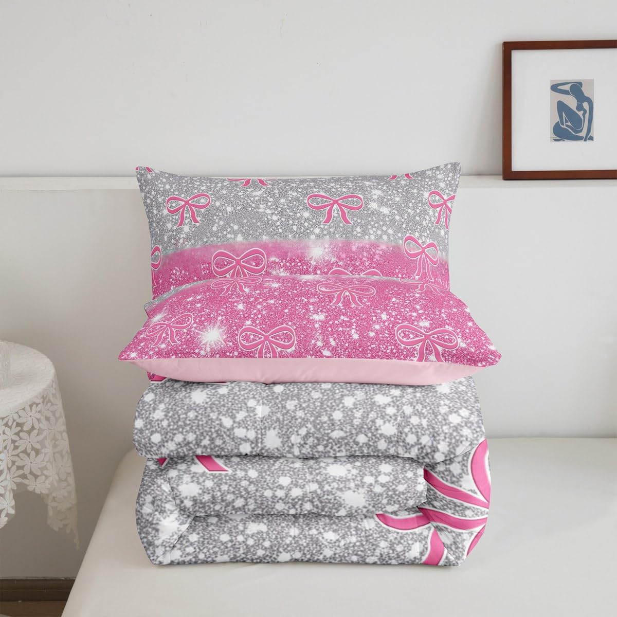 Copripiumino Con Fiocchi Rosa Kawaii – Set In Microfibra 3 Pezzi Con Chiusura A Cerniera, Stile Principessa Per Ragazze
