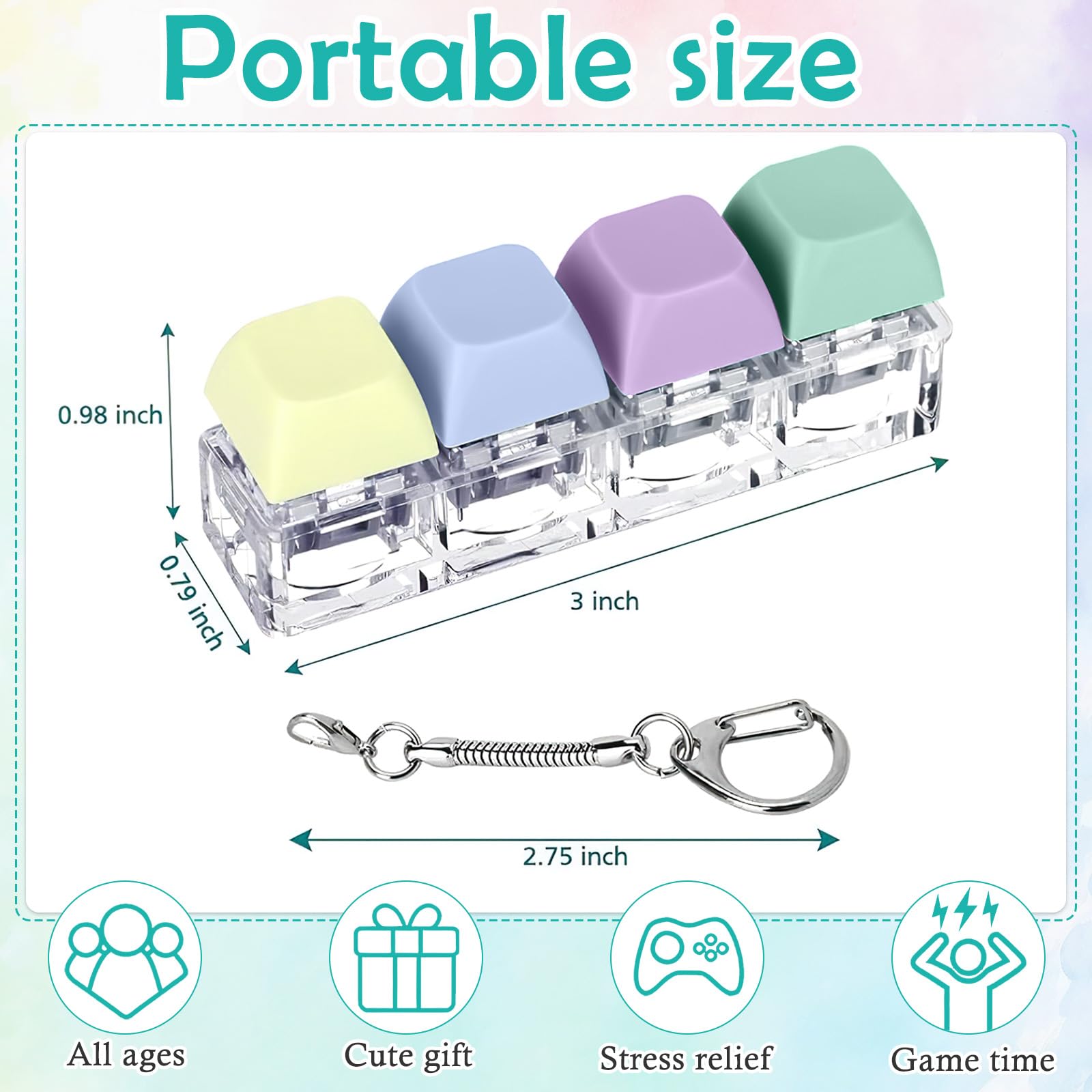CoolShef Keyboard Fidget Toys Keychain - Stress Relief Fidget Clicker with Keyboard Key Sounds, Portable Fidget Toy for Focus & Anxiety Relief, Includes 4 Extra Replaceable Keycaps