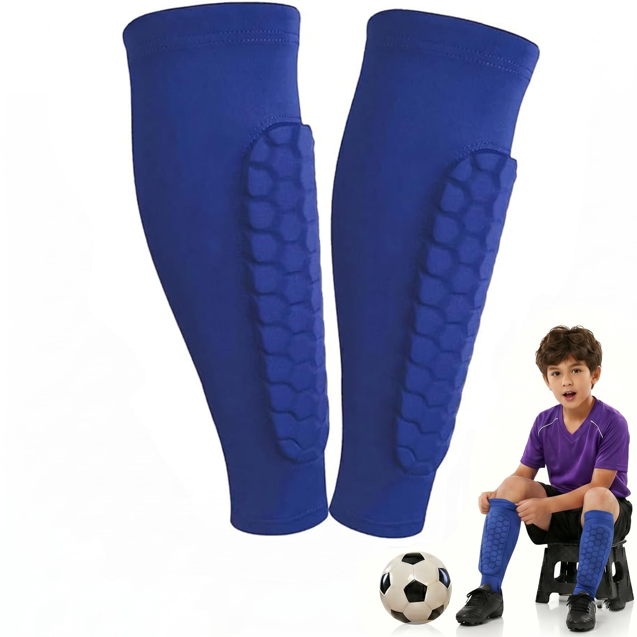 Parastinchi da calcio per bambini, adolescenti, adulti, protezione da sci con imbottitura a nido d'ape, protezione per polpacci leggeri