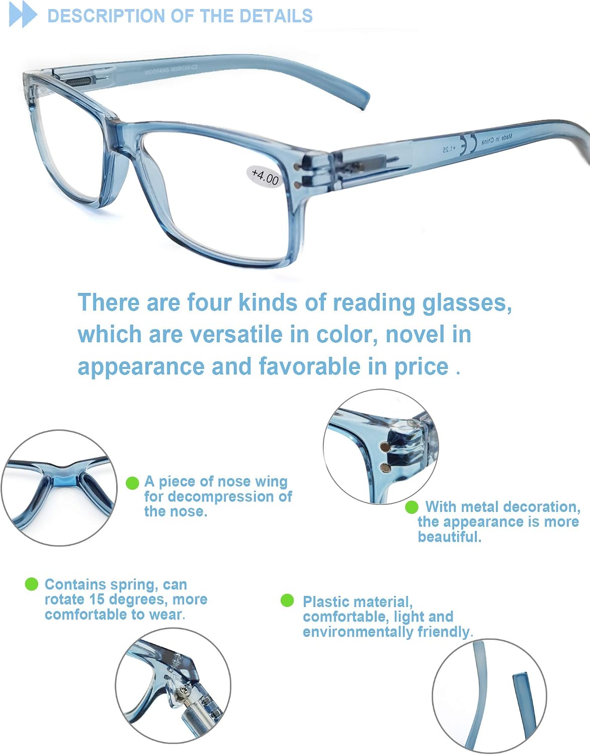 HEEYYOK 4 Pack Reading Glasses for Men +3.5,Quality Readers with Spring Hinges Includes Sun Readers, Reduce Eyestrain/Glare Eyeglasses