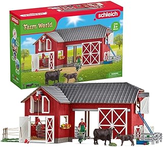 Schleich Farm World Red Barn with Cows, Farmer, and Farming Accessories Playset - 27-Piece Playset with Cows, Farmer, Tractor, and Farming Life Accessories, Gift for Kids and Toddlers Ages 3+