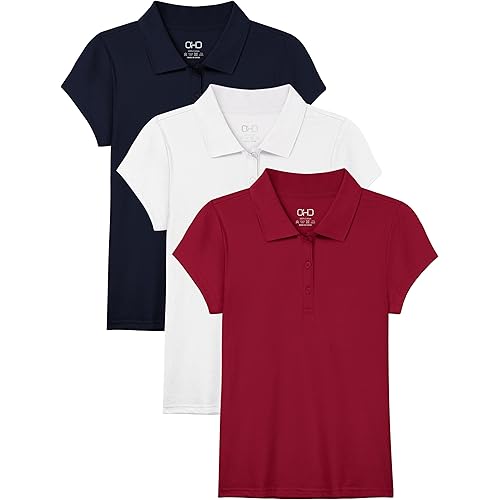 OHD 3 Pack Girls Polo Shirt School Uniform Polo for Girls Cotton Soft Short Sleeve Classic Collared Polo Shirt Size 3T-14