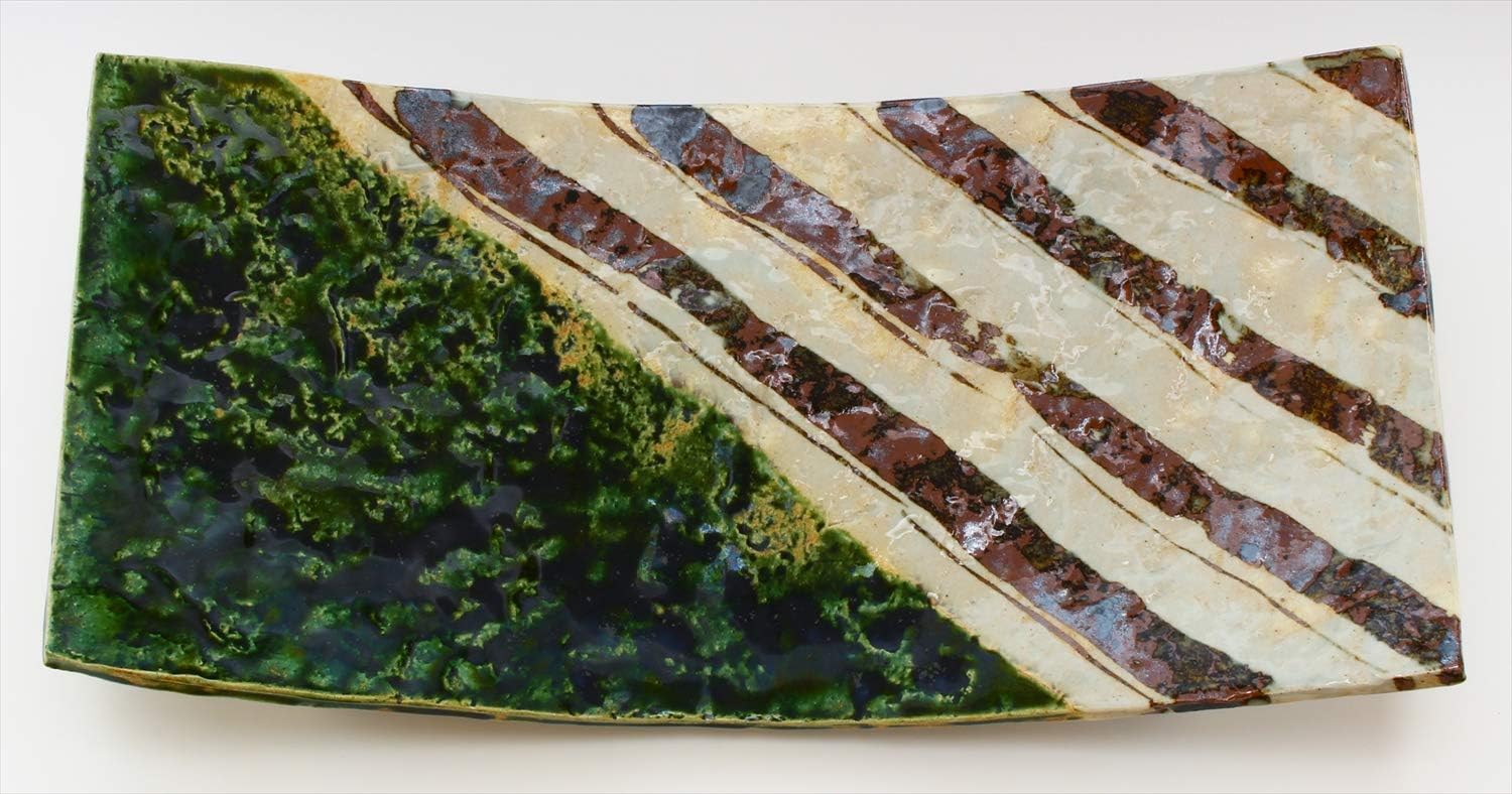 Mino Ware 043-0022 Nakagaki Consecutive Platter, Decorative Plate, Cutting Board Plate, Foot Included, Kaiseki Dish, Oribe Mamadomon