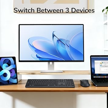 Wireless Keyboard Mouse Combo, Scissor-Switch Keys, 2-in-1 USB Receiver and Two Bluetooth, Multi Device Silent Design for Computer, Laptop, MacBook and iPad (Graphite)