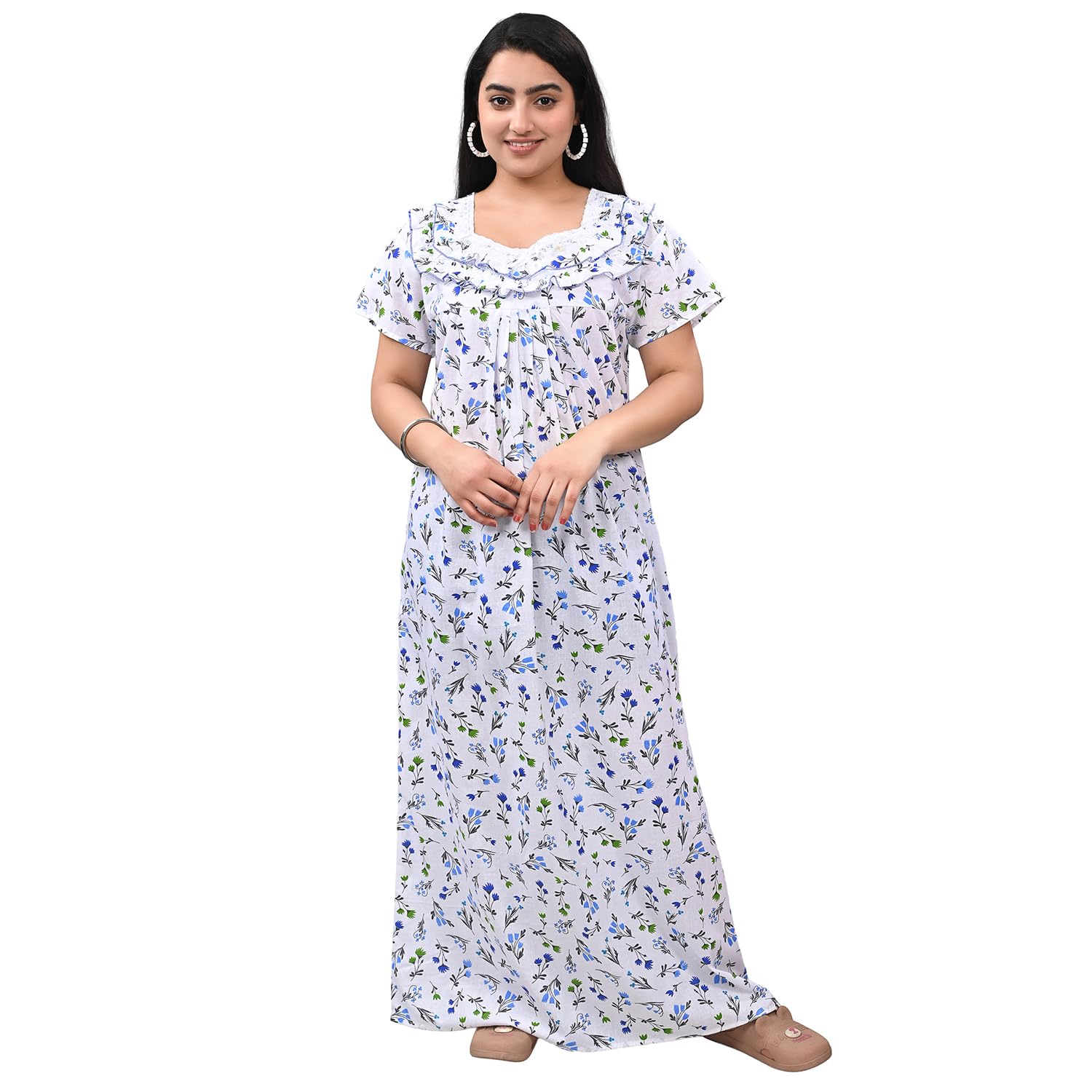 Cotton White Base Woman Nightwear and Nightgown-image-23