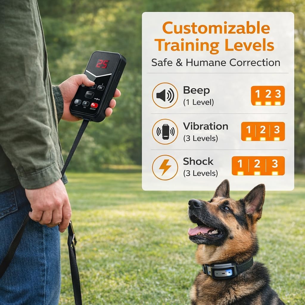 Wireless Dog Fence System for 2 Dogs, Electric Dog Fence with LCD Screen, Adjustable Warning Strength, Range 300 M, Rechargeable Wireless Pet Fence, Dog Perimeter Collar, Invisible Dog Fence