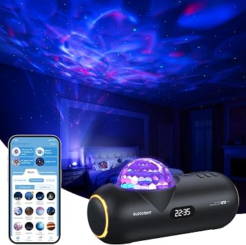 Glocusent Star Projector 60 Soothing Sounds White Noise Sound Machine with HiFi Bluetooth Speaker for Bedroom - Galaxy Projector Work with App2.4Ghz WiFi, Gifts for Adults Kids Birthday Black