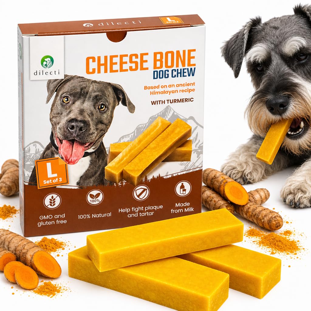 Dilecti Ossa di Formaggio per Cani con Curcuma - Snack per Cani e Masticativi Naturali, Osso da Masticare per Igiene Dentale, Giochi Naturali (taglia L, confezione da 3)