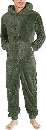 Men Plush Teddy Fleece Pajamas Winter Warm Overall Suits Plus Size Sleepwear Tg7 main image 1