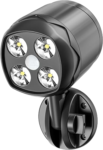 Outdoor Motion Sensor Light Battery Operated, IP65 Waterproof Ultra Bright Motion Sensor Outdoor Lights Head Adjustable with 8W 600 Lumen 6000K 4LEDs for Garage Yard Porch and Patio 1 Pack