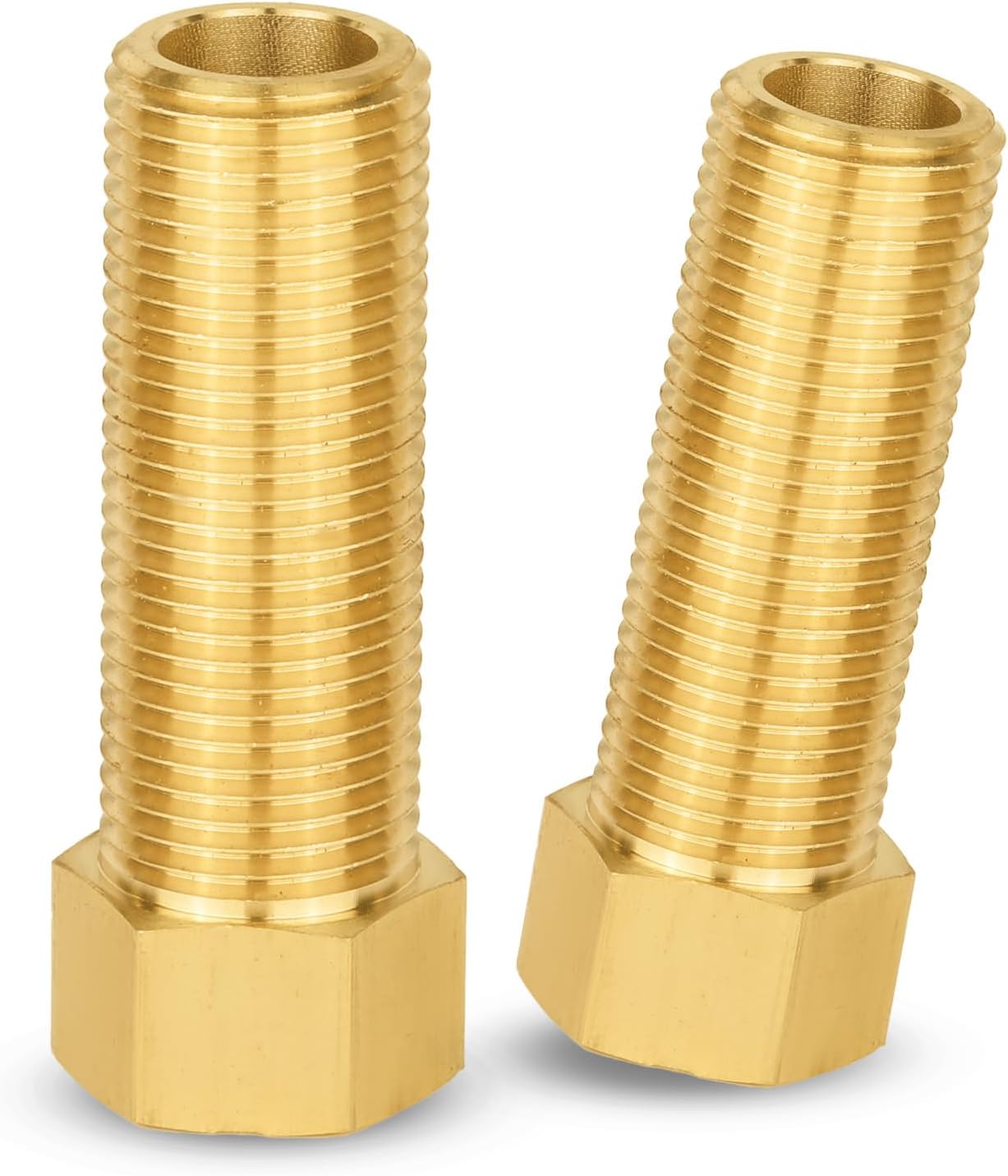 2-PACK GUOFIS Brass Pipe Fittings Female Adapter,1/2"Female Pipe(NPSF) x1/2" Male Pipe (NPSM) Extension Nipple Adapter,70MM