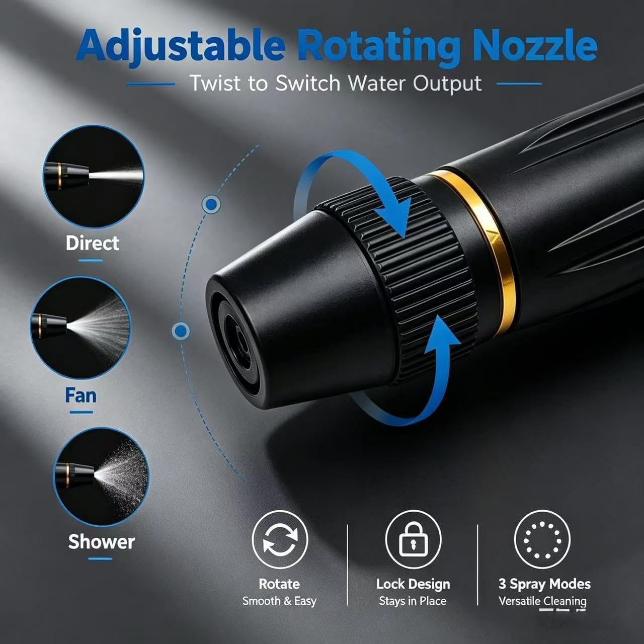 Adjustable High Pressure Car Wash Gun, 3 Spray Modes Hose Nozzle