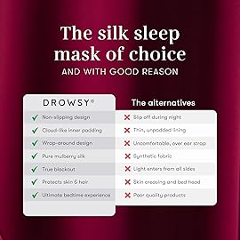 DROWSY Silk Sleep Mask - Face-Hugging, Padded Cocoon for Luxury Sleep in Total Darkness - 100% Pure Mulberry Silk (La Vie En Rouge)